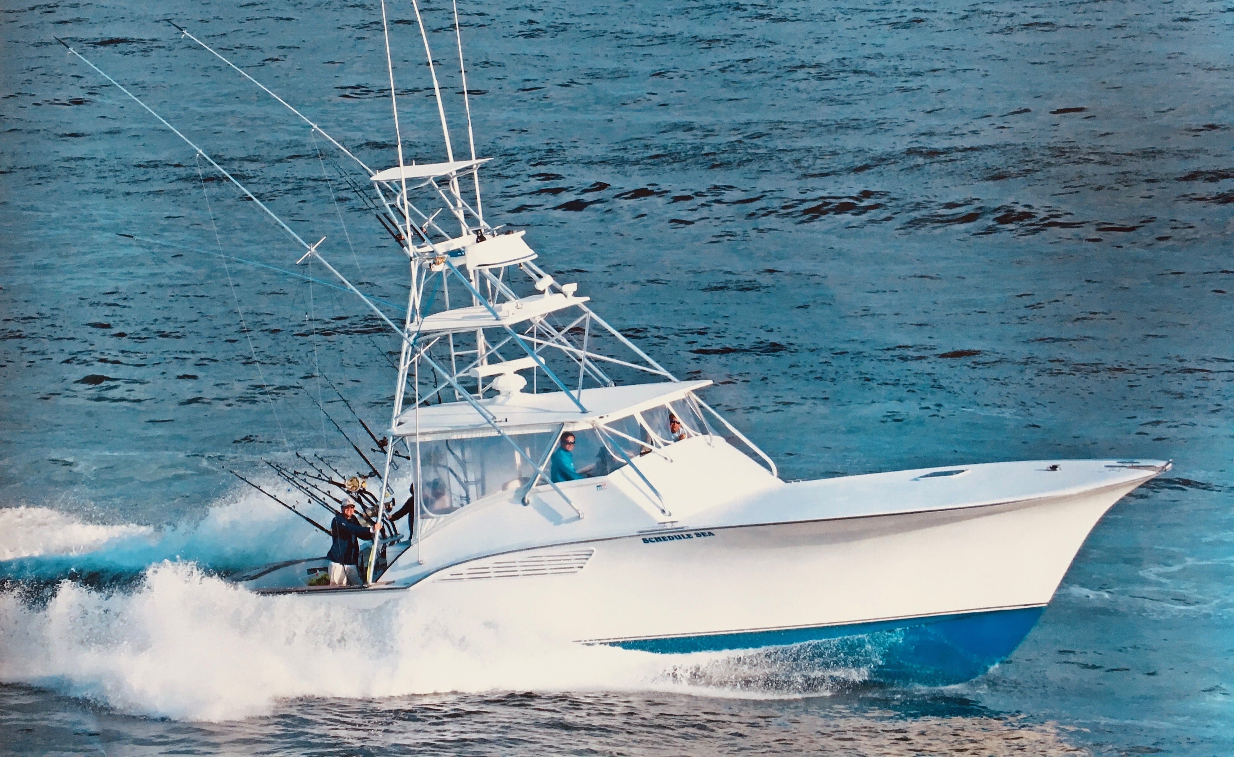 Cruise to the fishing grounds fast and comfortably aboard our 45ft Carolina Custom Express.